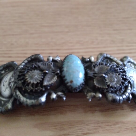 Unique & Unusual Art Nouveau Statement Belt Buckle with Large Turquoise Stone